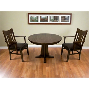 Crafters and Weavers 42&quot Mission Oak Round Dining Table & 2 Arm chair in Walnut