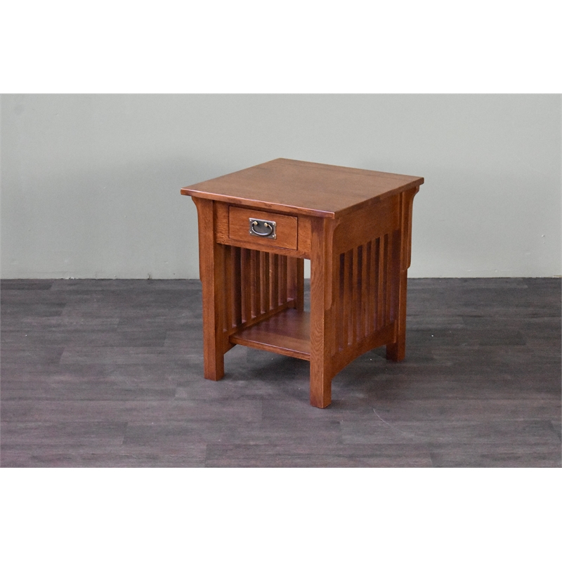Crafters and Weavers Mission 1 Drawer Crofter End Table in Golden Brown