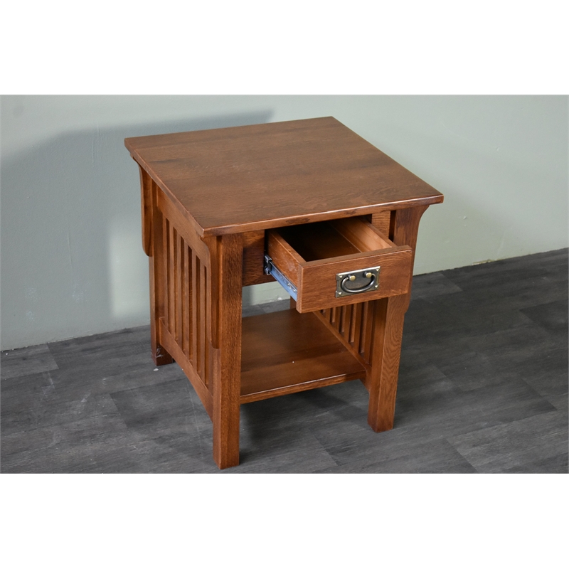 Crafters and Weavers Mission 1 Drawer Crofter End Table in Golden Brown