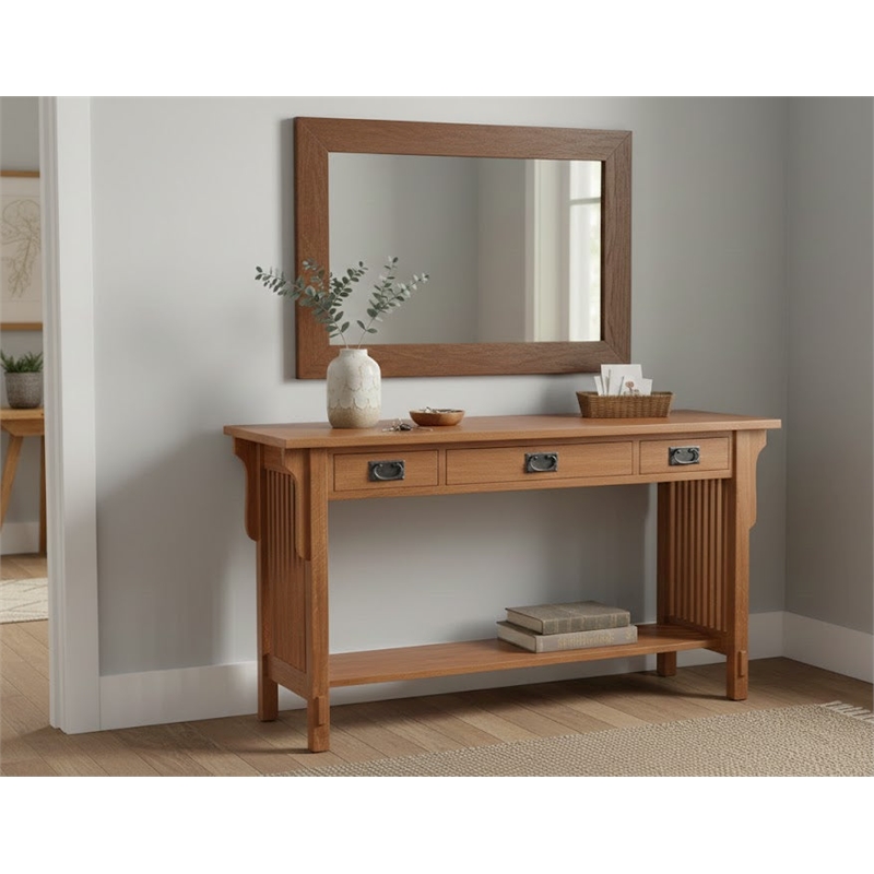 Crafters and Weavers Mission 3 Drawer Crofter Style Console Table in Cherry