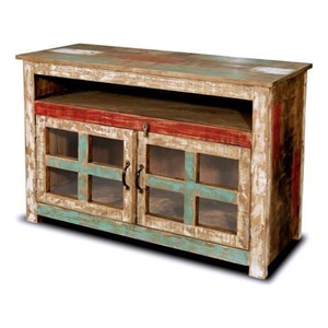 Crafters and Weavers 45&quot La Boca Glass Door TV Stand in Multi-Color