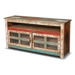 Crafters and Weavers 55&quot La Boca Glass Door TV Stand in Multi-Color