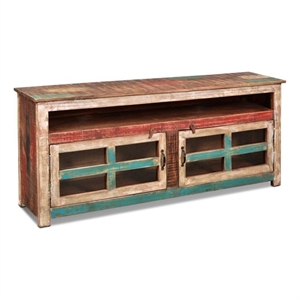 Crafters and Weavers 65&quot La Boca Glass Door TV Stand in Multi-Color