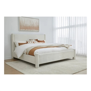 Crafters and Weavers Milan Upholstered Platform King Bed - Cottage Cheese Boucle