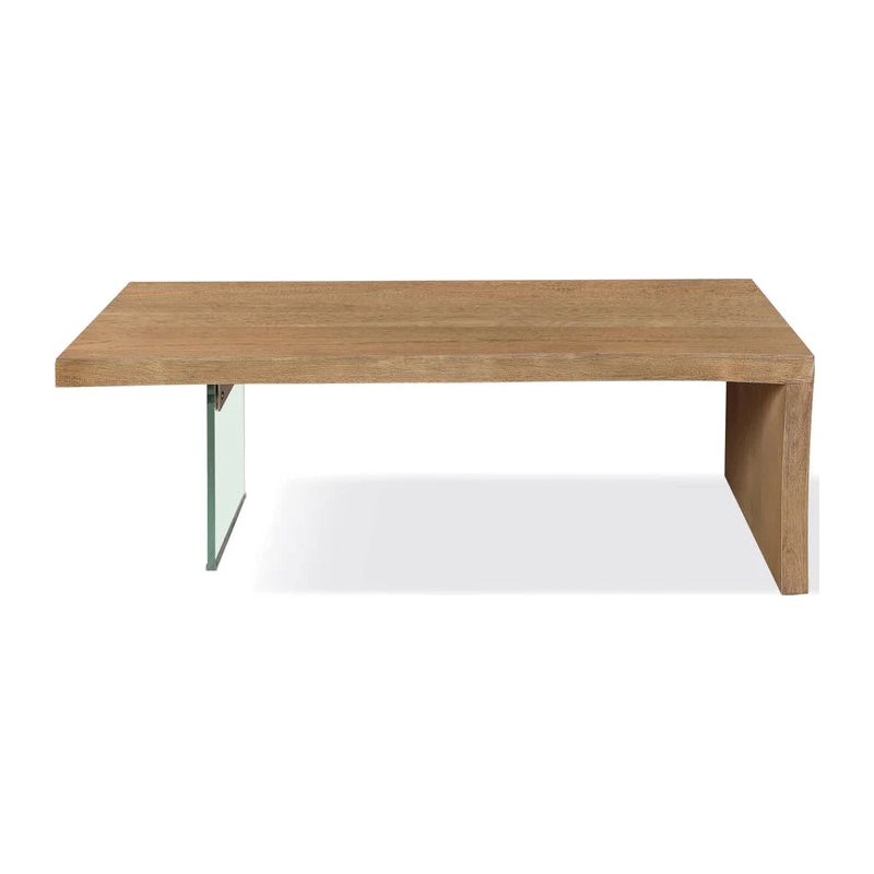 Crafters and Weavers Seabourne Live-Edge Oak & Glass Coffee Table - Bisque/Brown