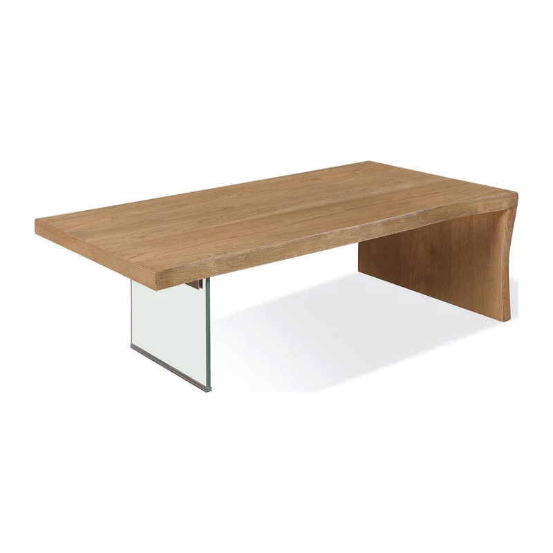 Crafters and Weavers Seabourne Live-Edge Oak & Glass Coffee Table - Bisque/Brown
