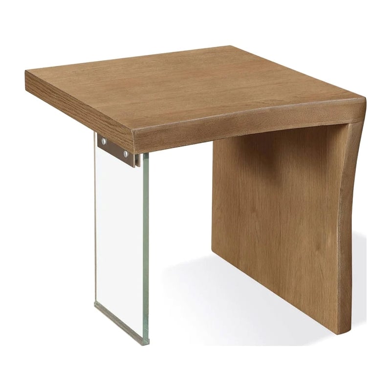 Crafters and Weavers Seabourne Live-Edge Oak & Glass End Table - Bisque/Brown