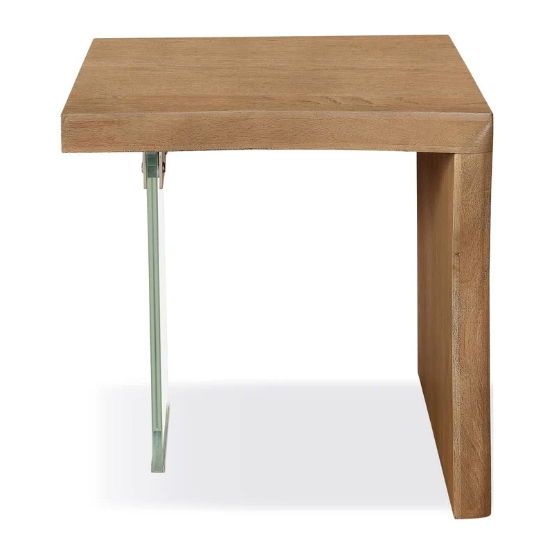 Crafters and Weavers Seabourne Live-Edge Oak & Glass End Table - Bisque/Brown