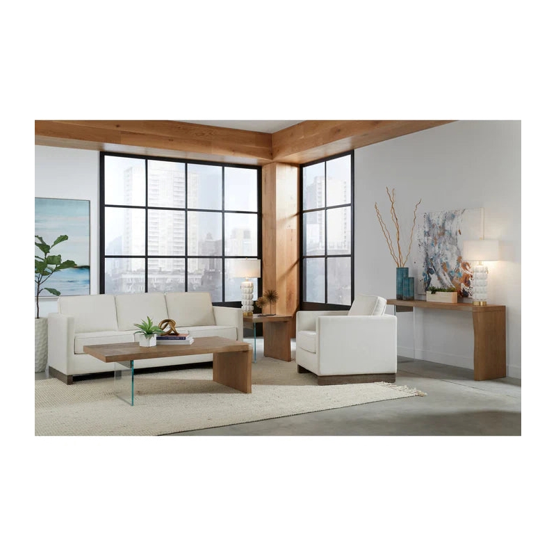 Crafters and Weavers Seabourne Live-Edge Oak & Glass End Table - Bisque/Brown