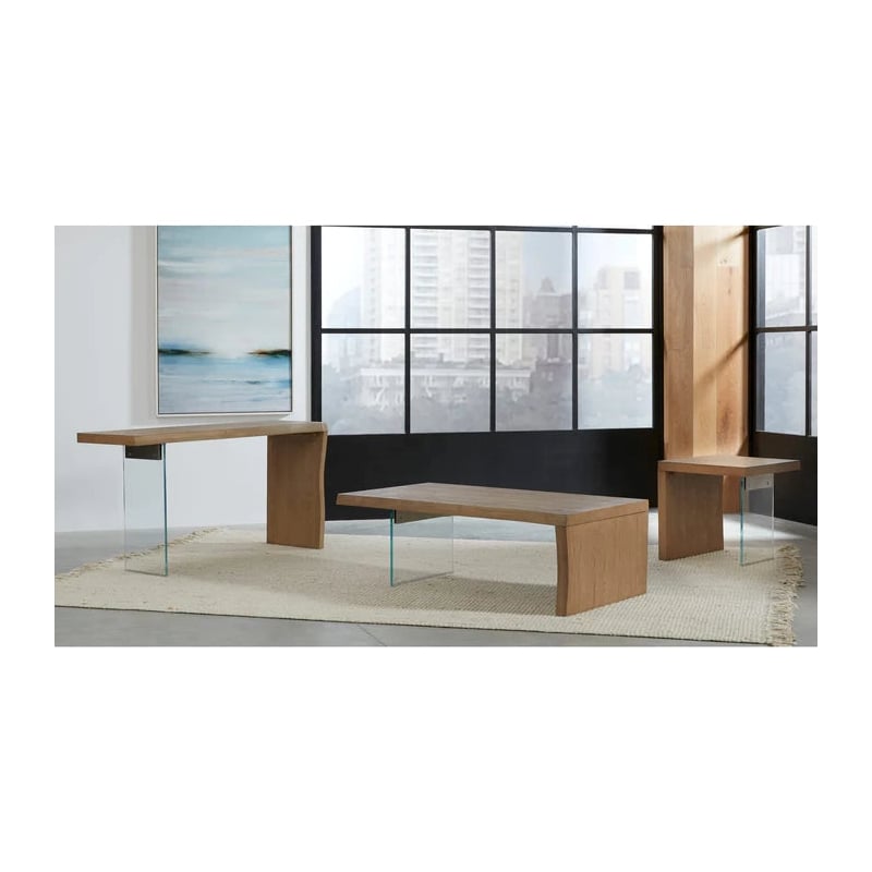 Crafters and Weavers Seabourne Live-Edge Oak & Glass End Table - Bisque/Brown