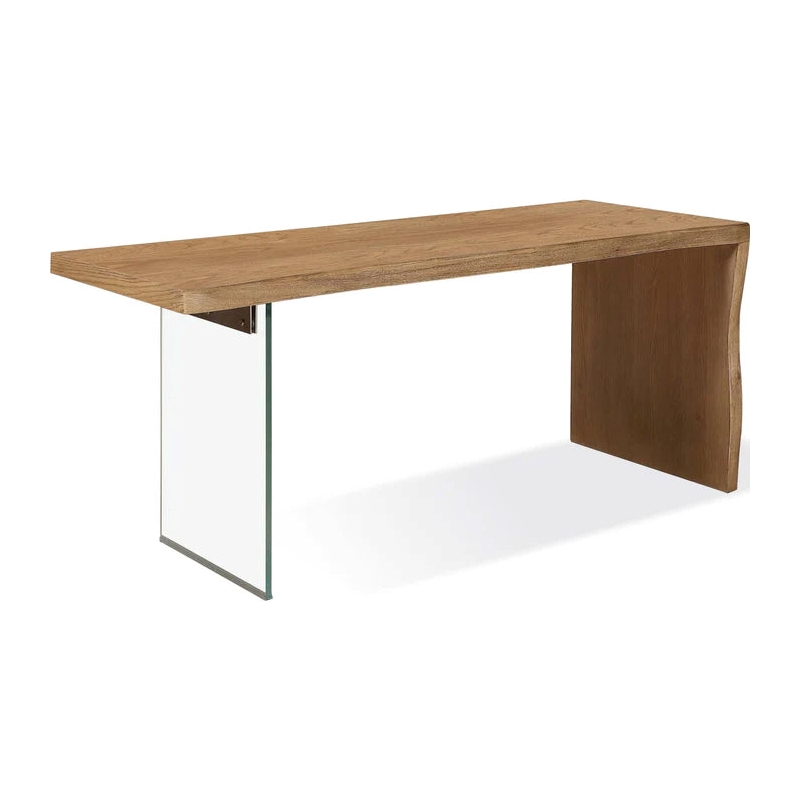 Crafters and Weavers Seaboune Live-Edge Oak & Glass Console Table - Bisque/Brown