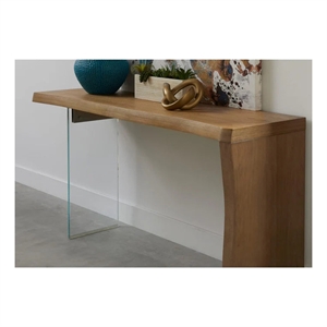 Crafters and Weavers Seaboune Live-Edge Oak & Glass Console Table - Bisque/Brown