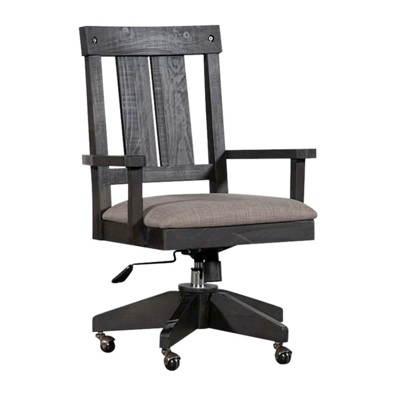 Crafters and Weavers Oak Park Solid Wood Office Arm Chair on Wheels in Black