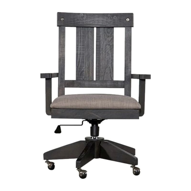 Crafters and Weavers Oak Park Solid Wood Office Arm Chair on Wheels in Black
