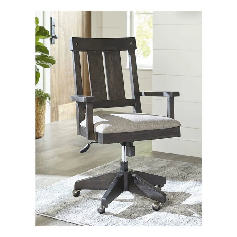 Crafters and Weavers Oak Park Solid Wood Office Arm Chair on Wheels in Black