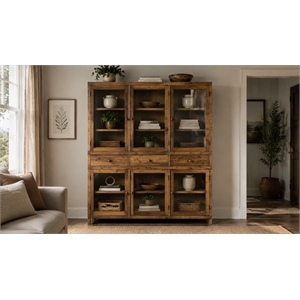 Crafters and Weavers Rustic-Modern Farmhouse Solid Wood Sideboard and Hutch