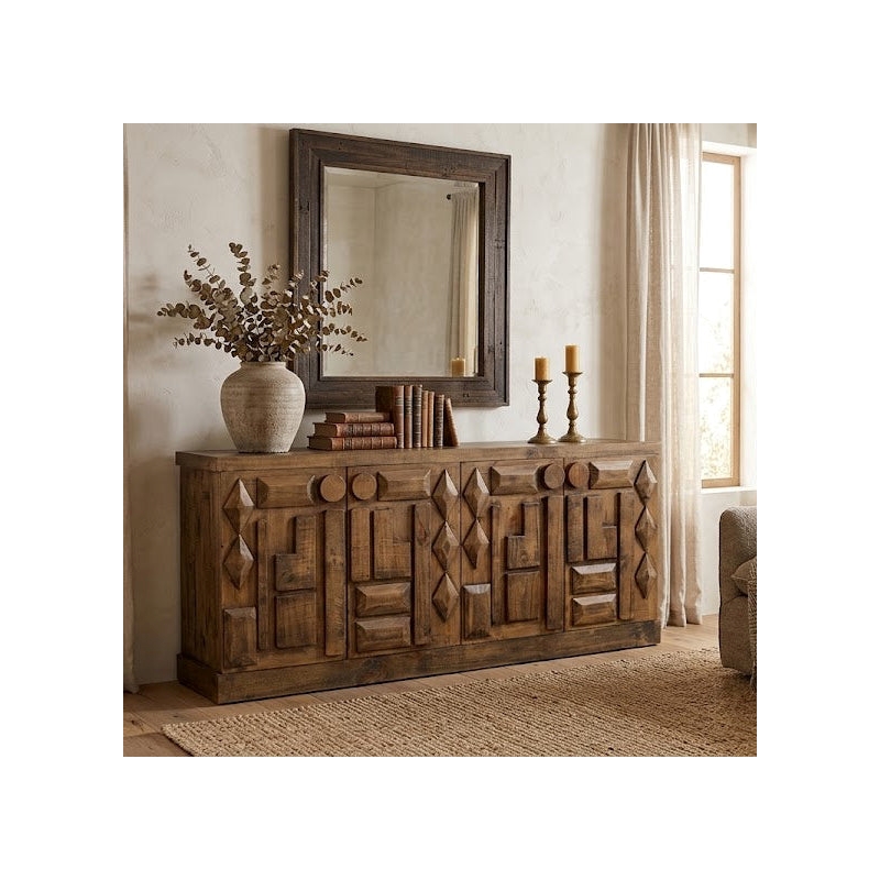 Crafters and Weavers Rustic-Modern Geometric Design Sideboard in Brown