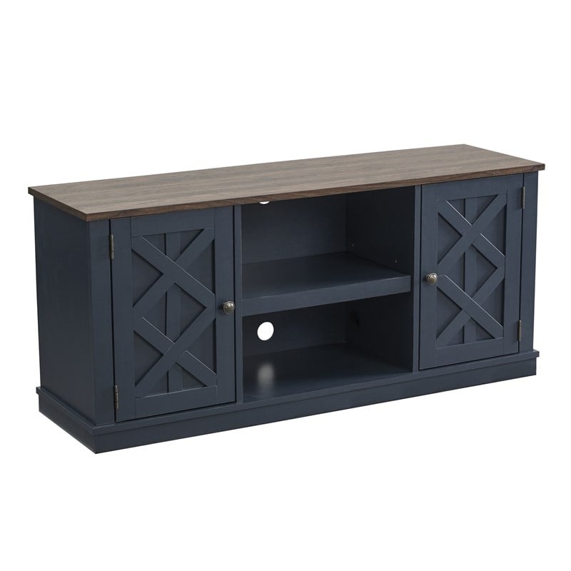 LIVILAND TV Stand for TV up to 60 in. w/ Storage Cabinet & Open Shelf -Navy Blue