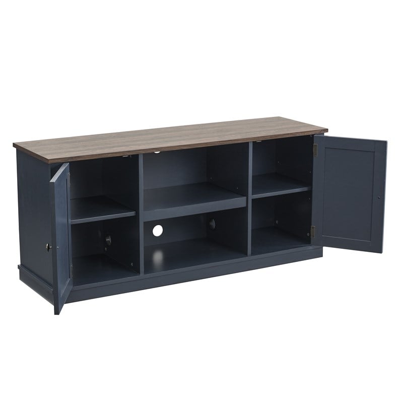 LIVILAND TV Stand for TV up to 60 in. w/ Storage Cabinet & Open Shelf -Navy Blue