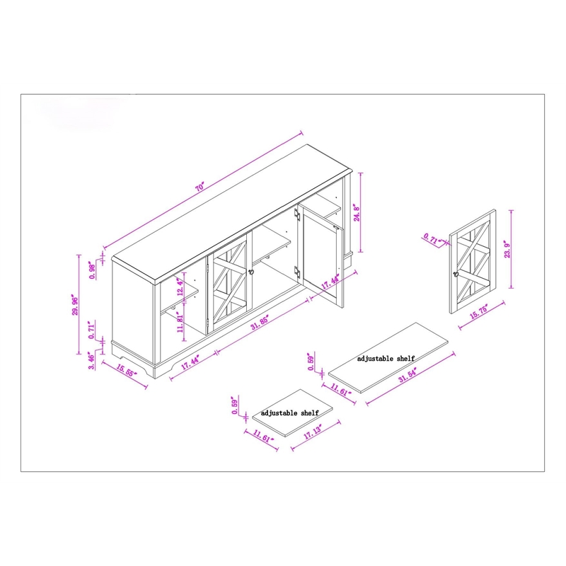LIVILAND 70 in. TV Stand for TV up to 75 in. Gray w/ Walnut Color Desktop