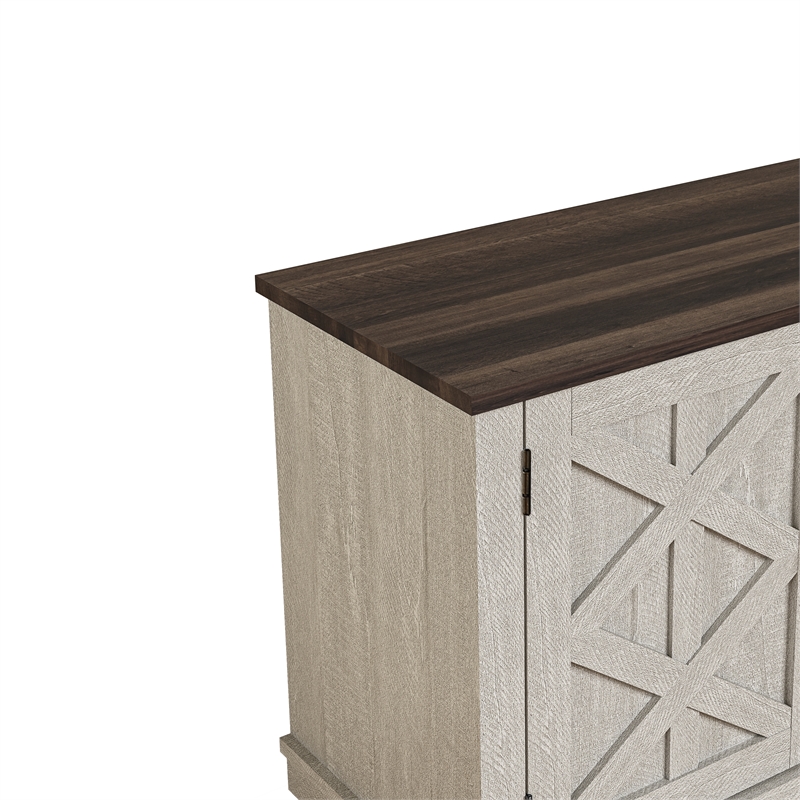 LIVILAND 64 in. Off White w/ Dark Drift Wood Desktop TV Stand up to 70 in. TV