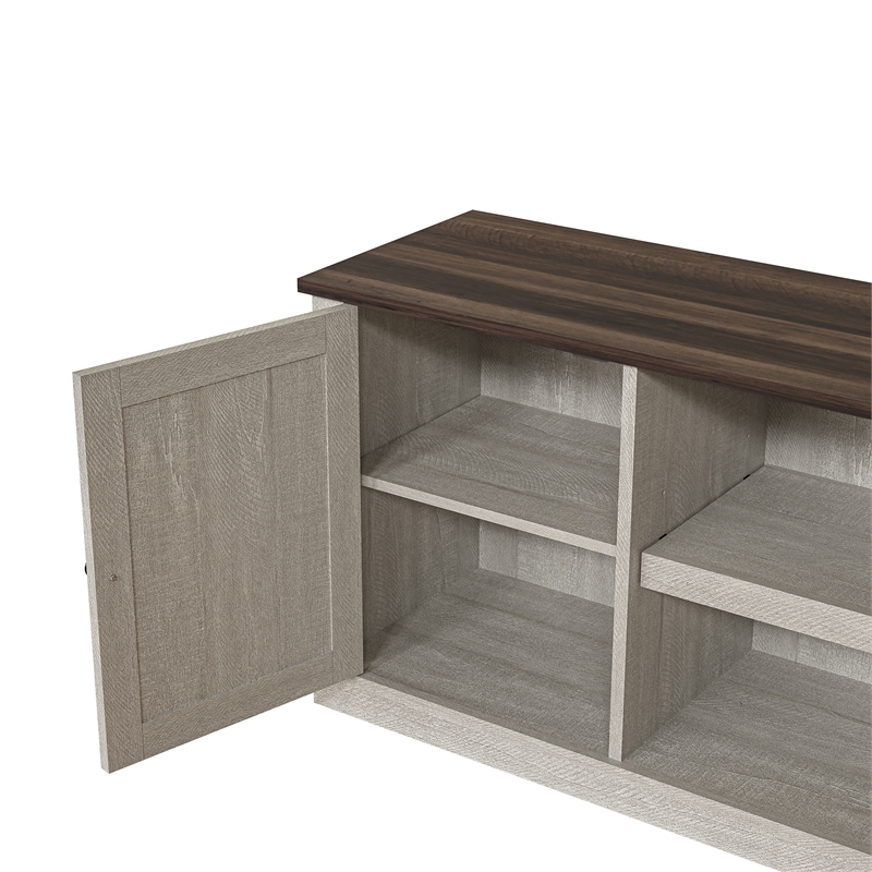 LIVILAND 64 in. Off White w/ Dark Drift Wood Desktop TV Stand up to 70 in. TV