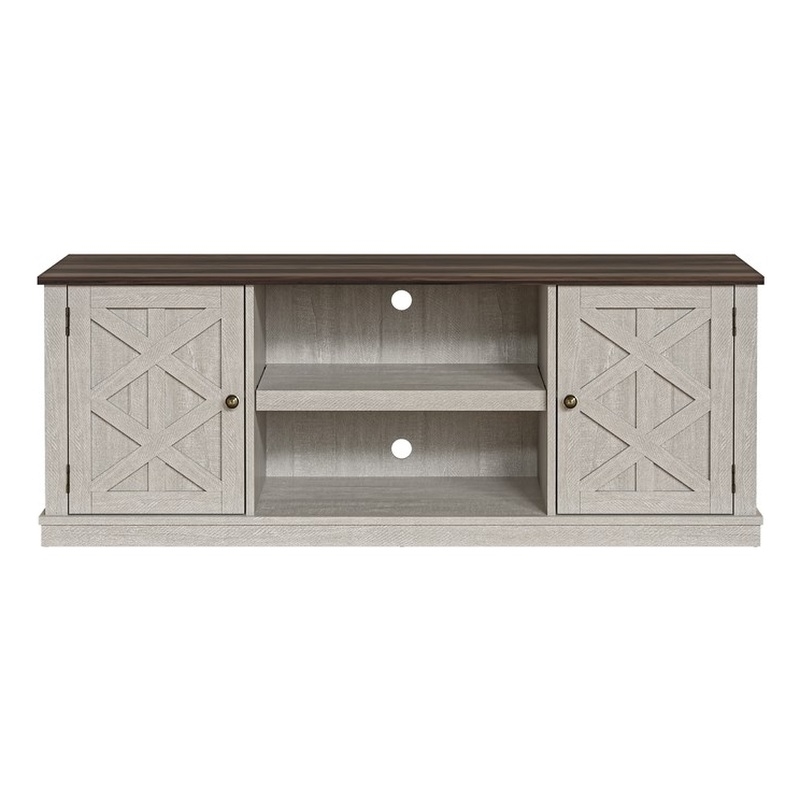 LIVILAND 64 in. Off White w/ Dark Drift Wood Desktop TV Stand up to 70 in. TV