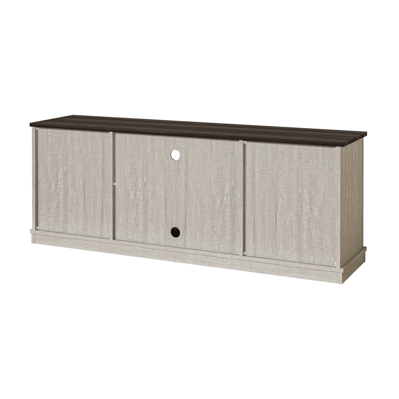 LIVILAND 64 in. Off White w/ Dark Drift Wood Desktop TV Stand up to 70 in. TV