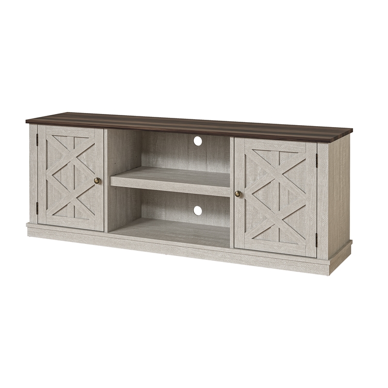 LIVILAND 64 in. Off White w/ Dark Drift Wood Desktop TV Stand up to 70 in. TV