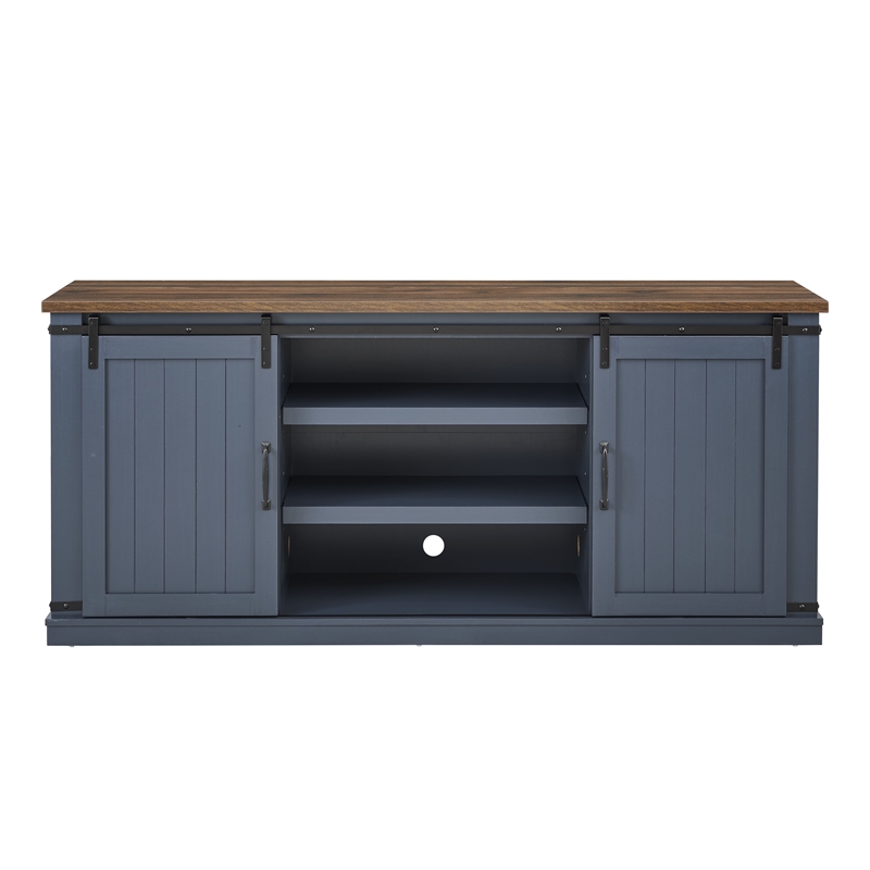 LIVILAND 68 in. TV Media Stand for TV up to 75 in. Navy w/ Walnut Color Desktop