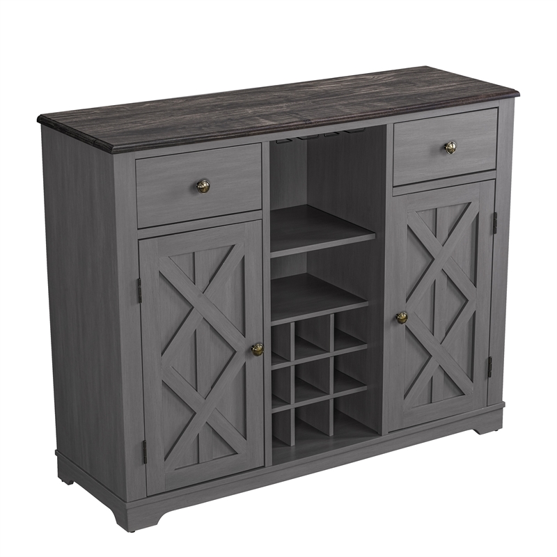 LIVILAND 47 in. Gray Wood Bar Cabinet w/ Brushed Nickel Knobs