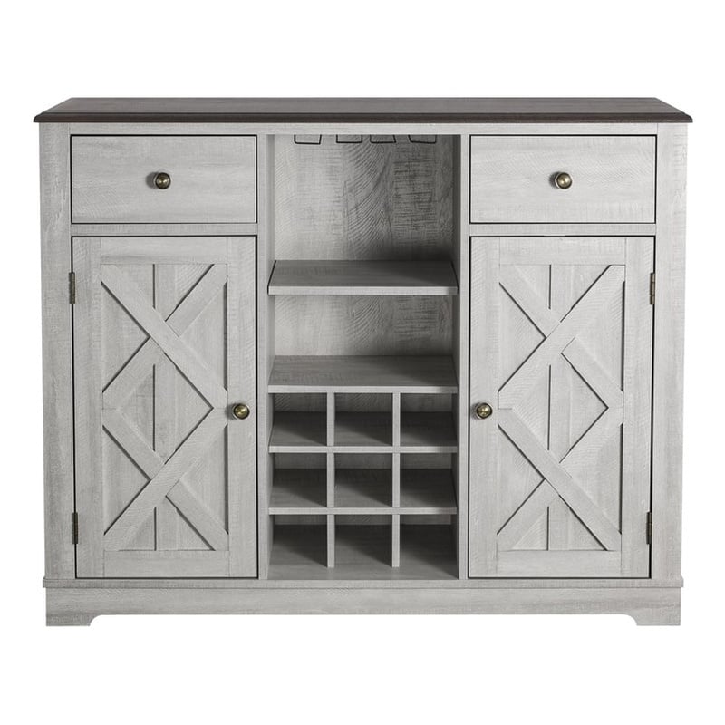 LIVILAND 47 in. Wood Bar Cabinet w/ Brushed Nickel Knobs - Off White