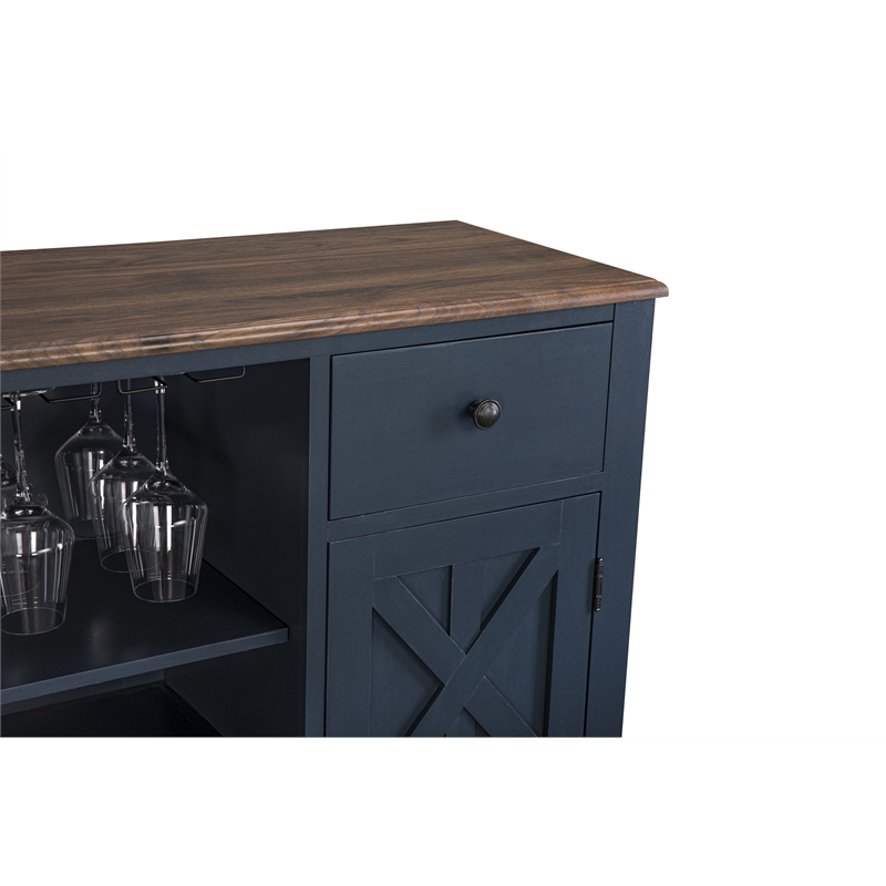 LIVILAND 47 in. Wood Bar Cabinet w/ Brushed Nickel Knobs - Navy Blue