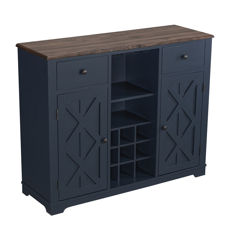 LIVILAND 47 in. Wood Bar Cabinet w/ Brushed Nickel Knobs - Navy Blue