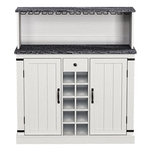 liviland 47 in. off white buffet bar cabinet w/ granite pattern countertop