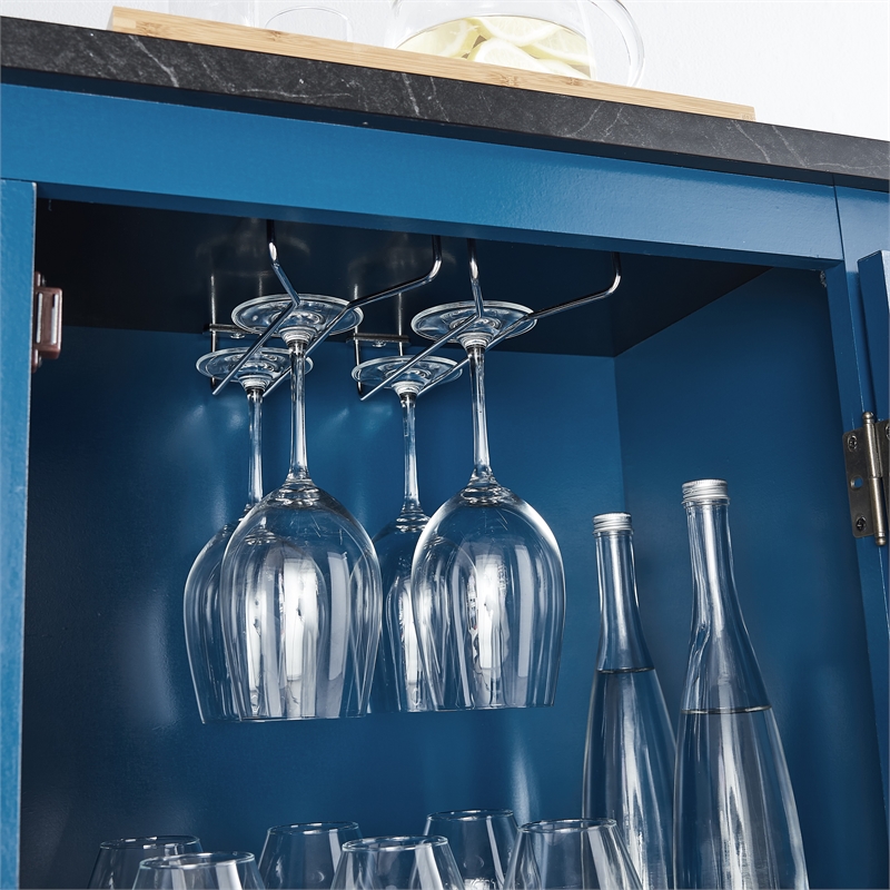 LIVILAND 47 in. Buffet Bar Cabinet Wine Rack w Marbling Pattern Countertop Navy Homesquare