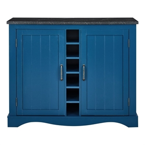 liviland 47 in. buffet bar cabinet wine rack w/ marbling pattern countertop navy
