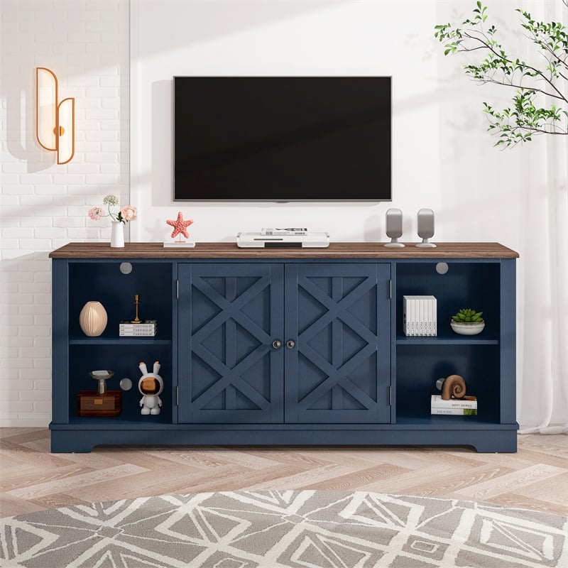 LIVILAND 70 in. TV Stand Media Console for TV up to 75 in. - Navy Blue