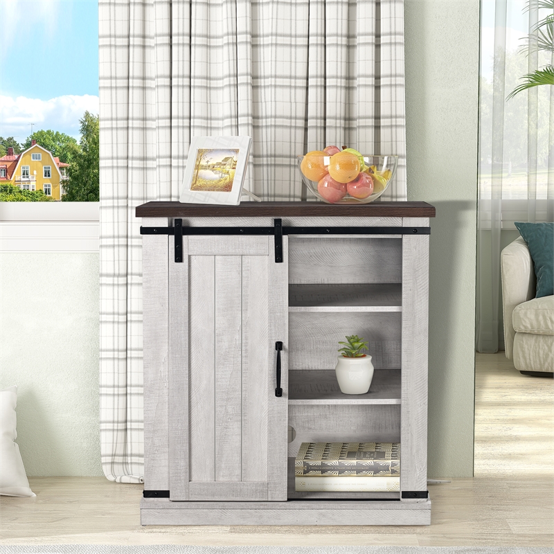 LIVILAND 32 in. Off White w/ Dark Walnut Desktop TV Stand for TV up to 40 in.