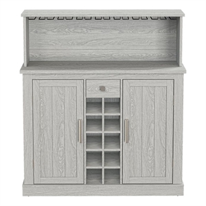 LIVILAND 47&quot Buffet Bar Cabinet Wine Rack w/ Wood Pattern Countertop Gray