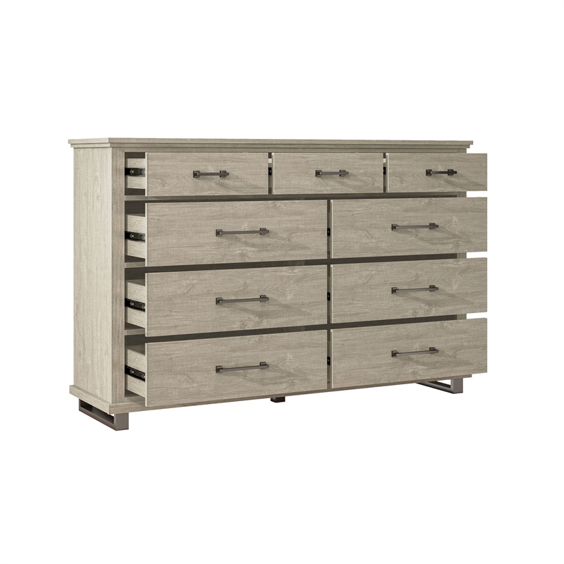 LIVILAND 64 in. Wide Wood 9-Drawer Double Dresser - Beige