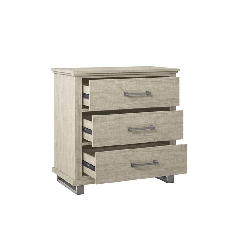 LIVILAND 32 in. 3-Drawer Bedroom Nightstand with Elevated Metal Legs - Beige