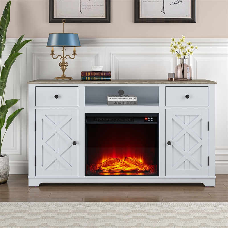 LIVILAND Farmhouse TV Stand with Fireplace For TVs Upto 65