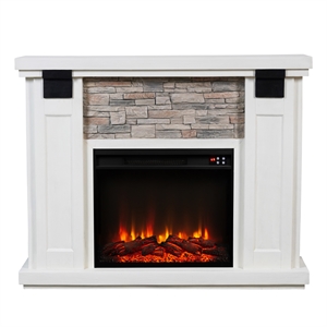 LIVILAND 48&quot Magnesium Oxide Freestanding Electric Fireplace with Mantel - White