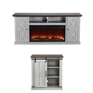 LIVILAND 2-piece of Set 68&quot TV Stand w Fireplace & 31.5&quot Cabinet  - Off White