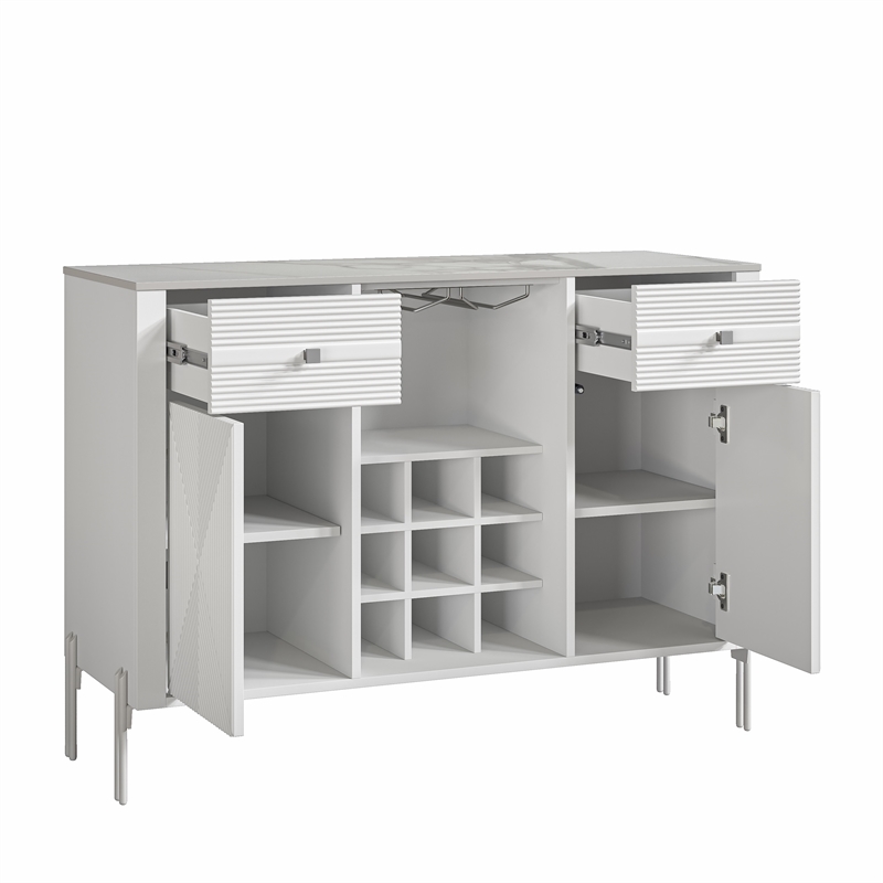 LIVILAND Modern Engineered Wood 9-Bottle Capacity Wine Cabinet in White