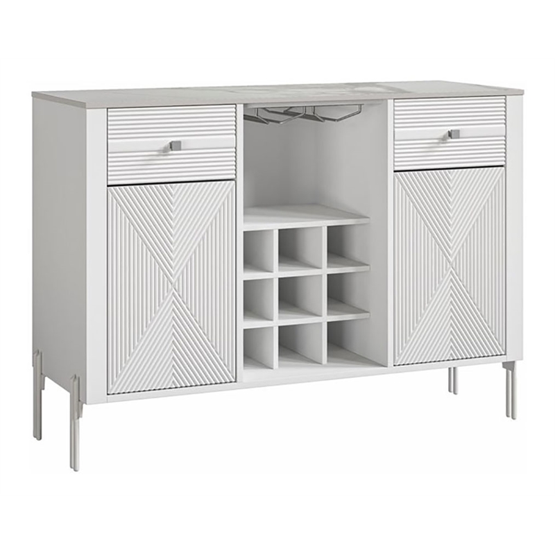 LIVILAND Modern Engineered Wood 9-Bottle Capacity Wine Cabinet in White