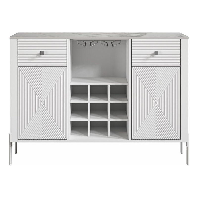 LIVILAND Modern Engineered Wood 9-Bottle Capacity Wine Cabinet in White