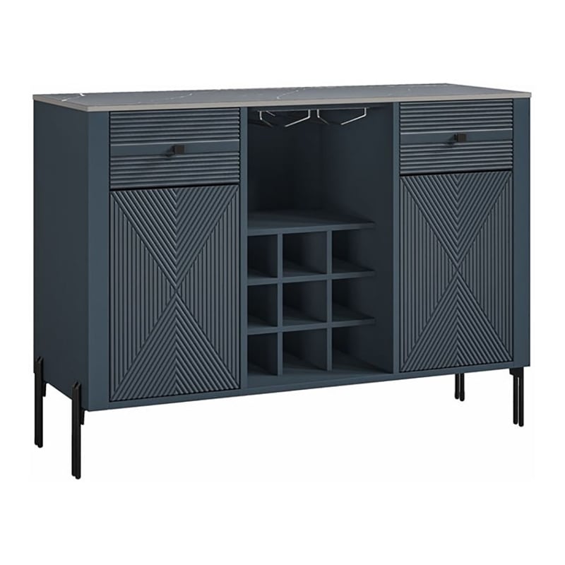 LIVILAND Modern Engineered Wood 9-Bottle Capacity Wine Cabinet in Navy