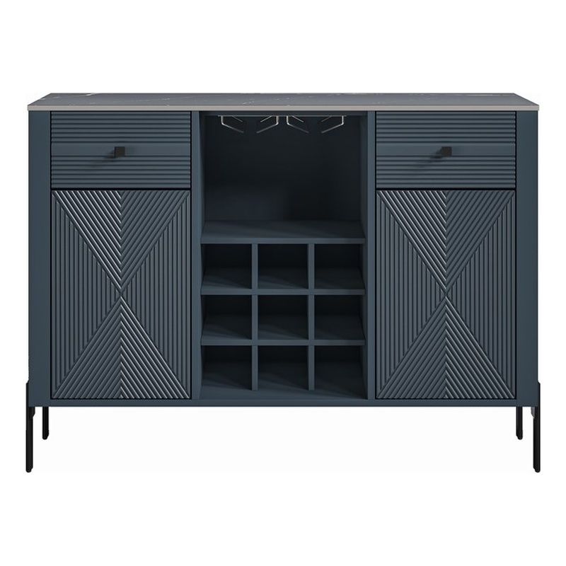 LIVILAND Modern Engineered Wood 9-Bottle Capacity Wine Cabinet in Navy